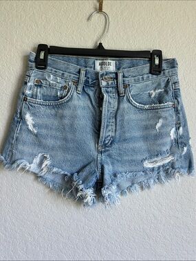 Agolde Light Blue Distressed Cutoff Denim Shorts